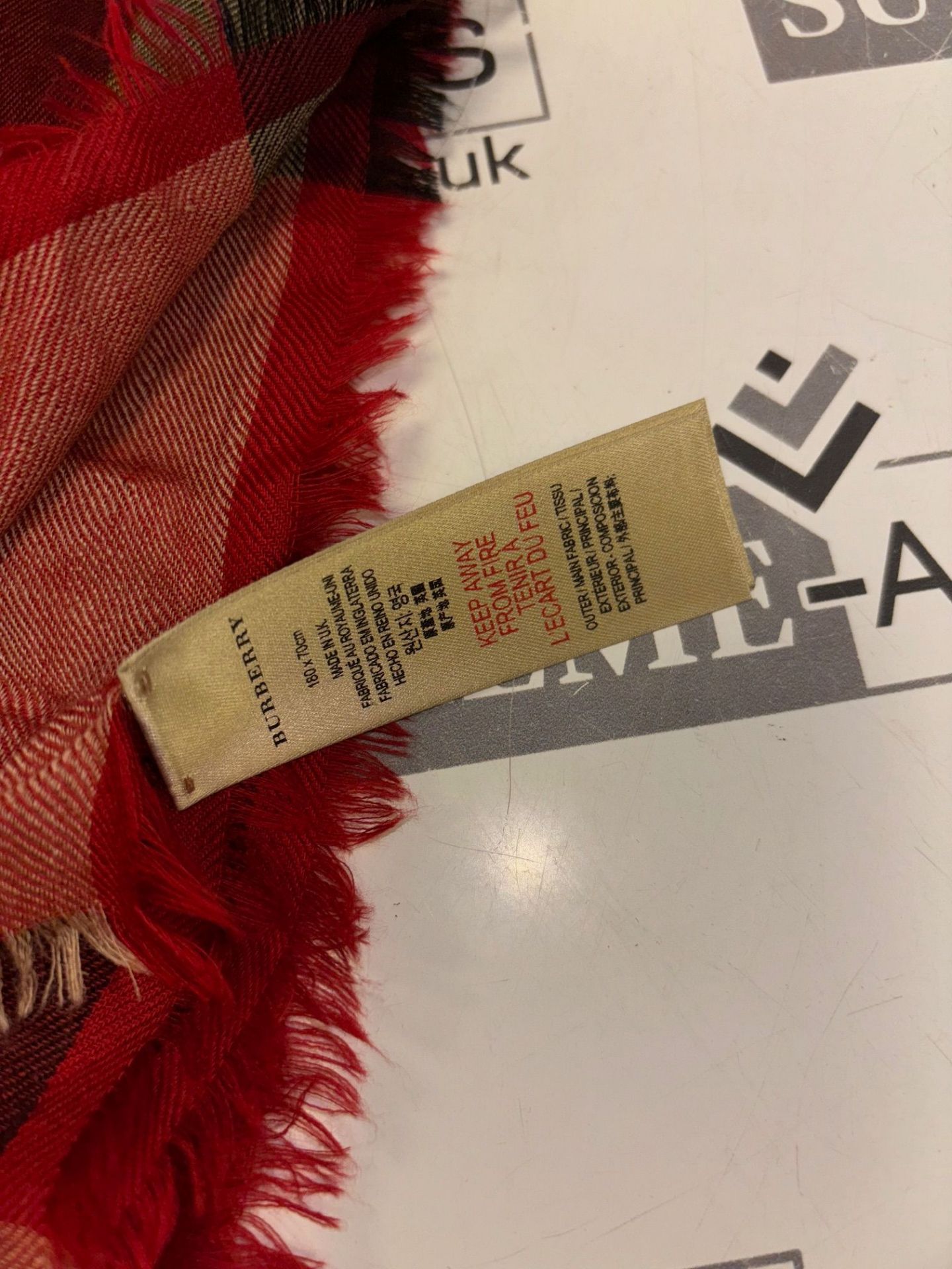 Genuine Burberry: Vintage Check Scarf 100% Cashmere red Personalised: SDT 13/28 - Image 3 of 3