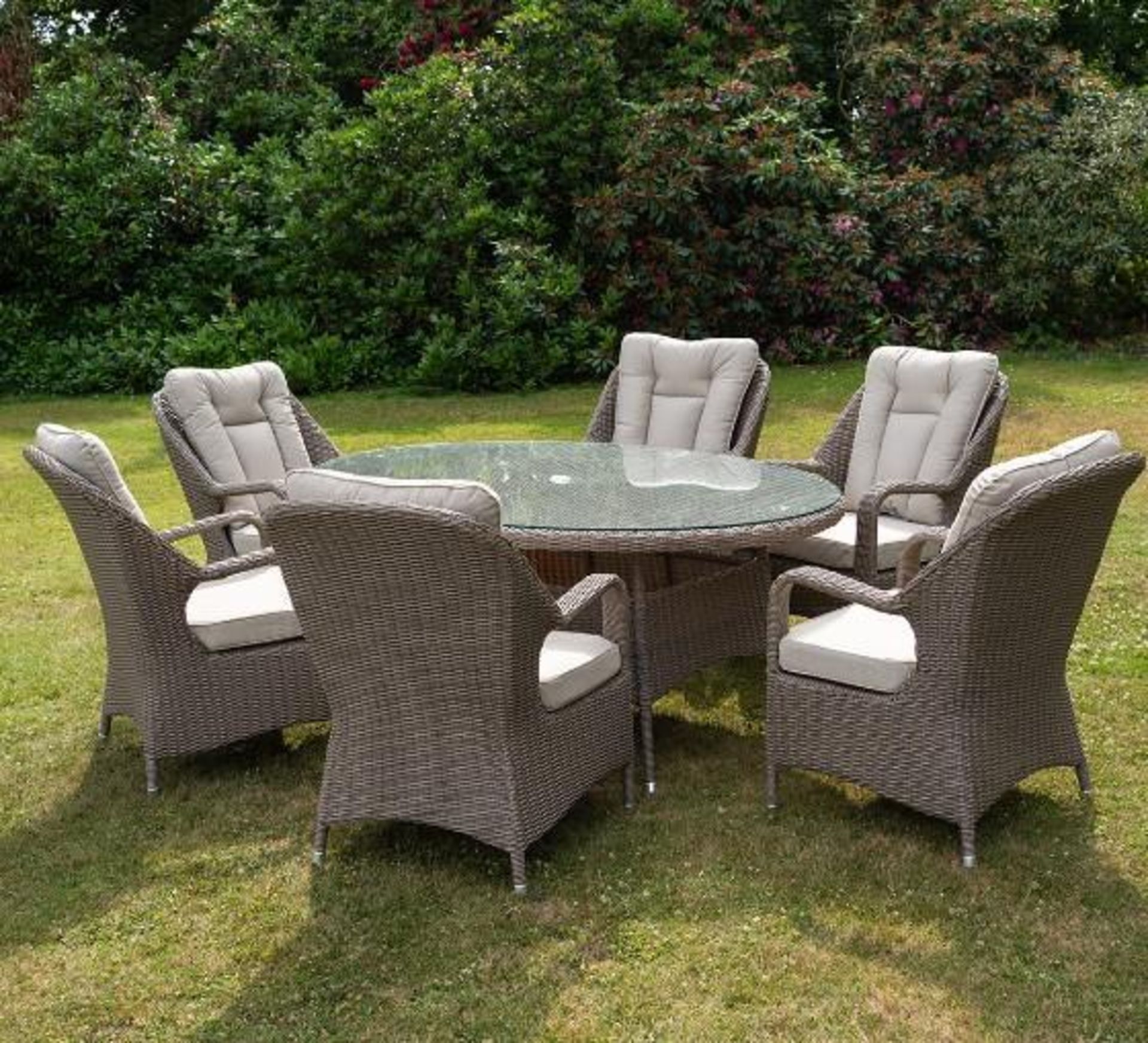 Brand New Moda Furniture 6 Seater Oval Outdoor Dining Set in Grey With Grey Cushions. RRP £2399 *8mm - Image 7 of 8