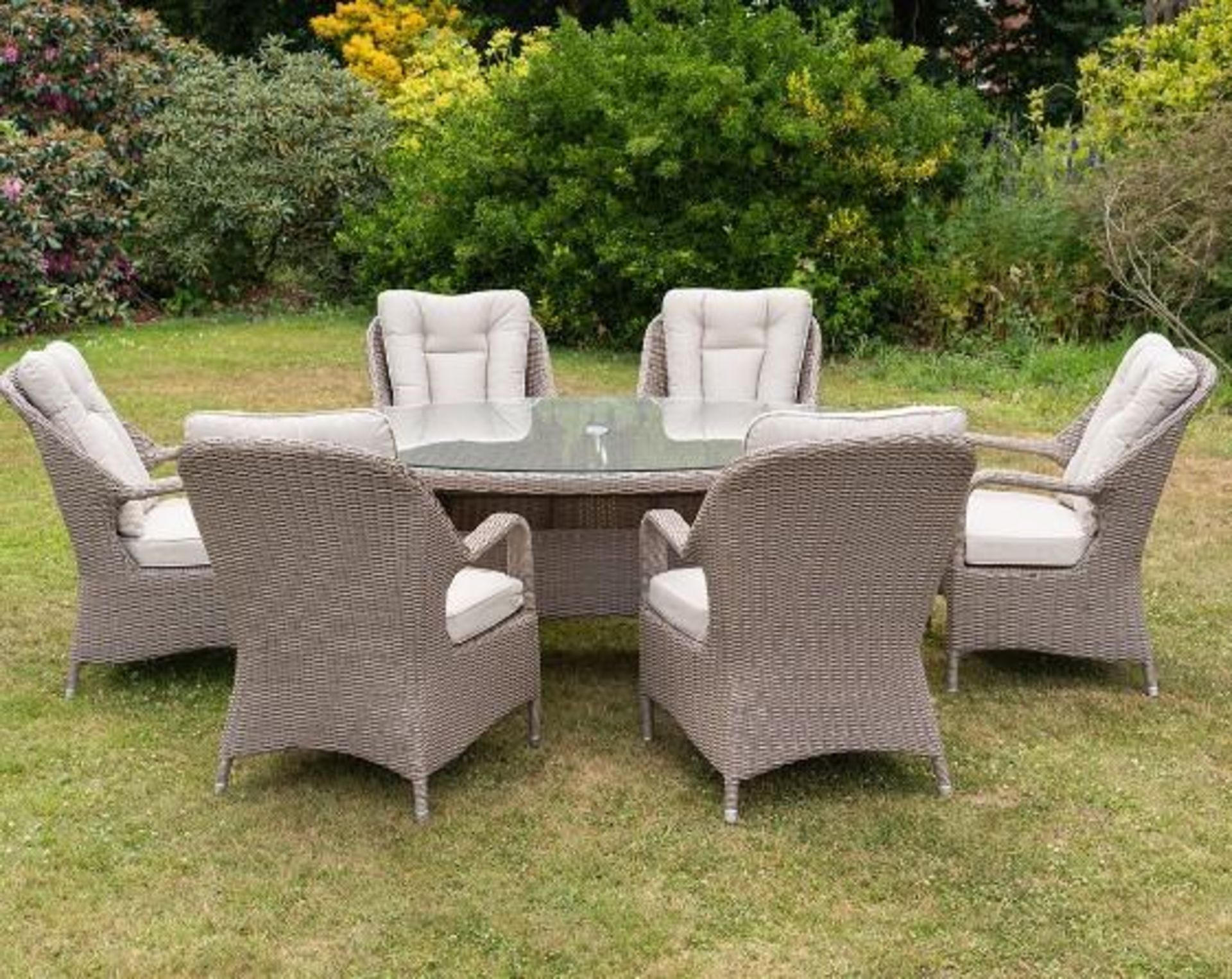 Brand New Moda Furniture 6 Seater Oval Outdoor Dining Set in Grey With Grey Cushions. RRP £2399 *8mm