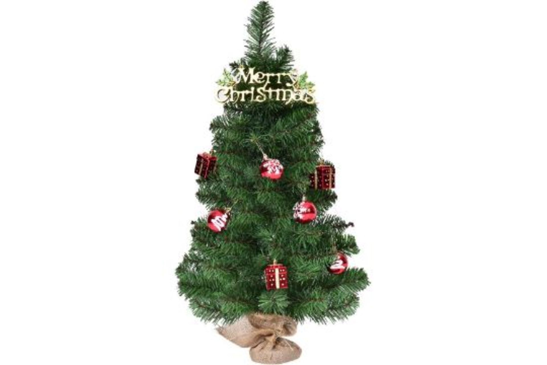 3FT Table Top Christmas Tree, Mini Artificial Green Xmas Tree with Burlap Base, Christmas Indoor