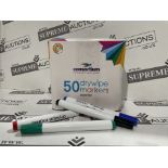 10 X BRAND NEW PACKS OF 50 ASSORTED DRY WIPE BULLET TIP MARKER PENS R1.11