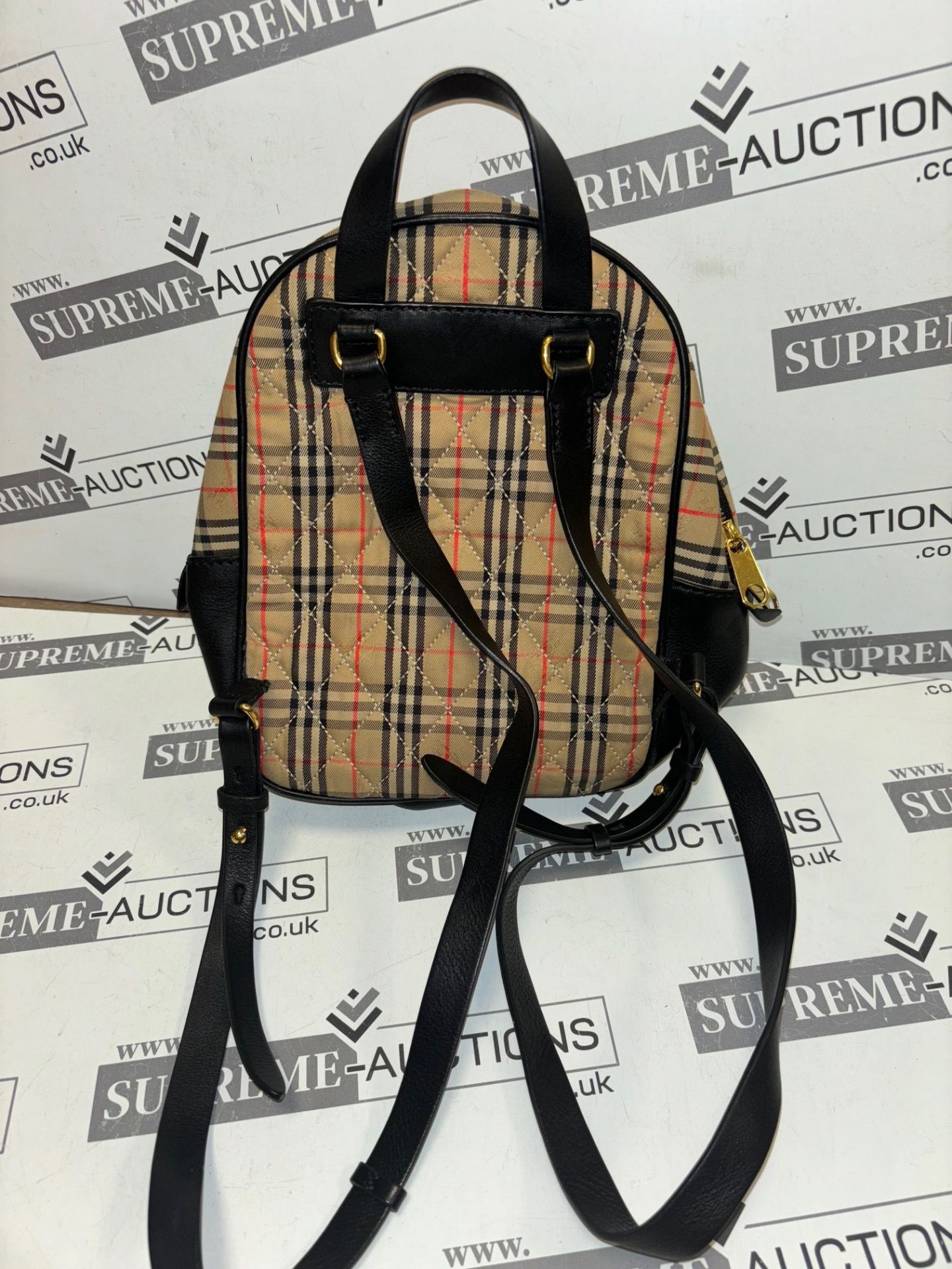 Genuine Burberry Backpack Check Gold-tone Beige in Canvas/Leather. RRP £680.00. - Image 3 of 5