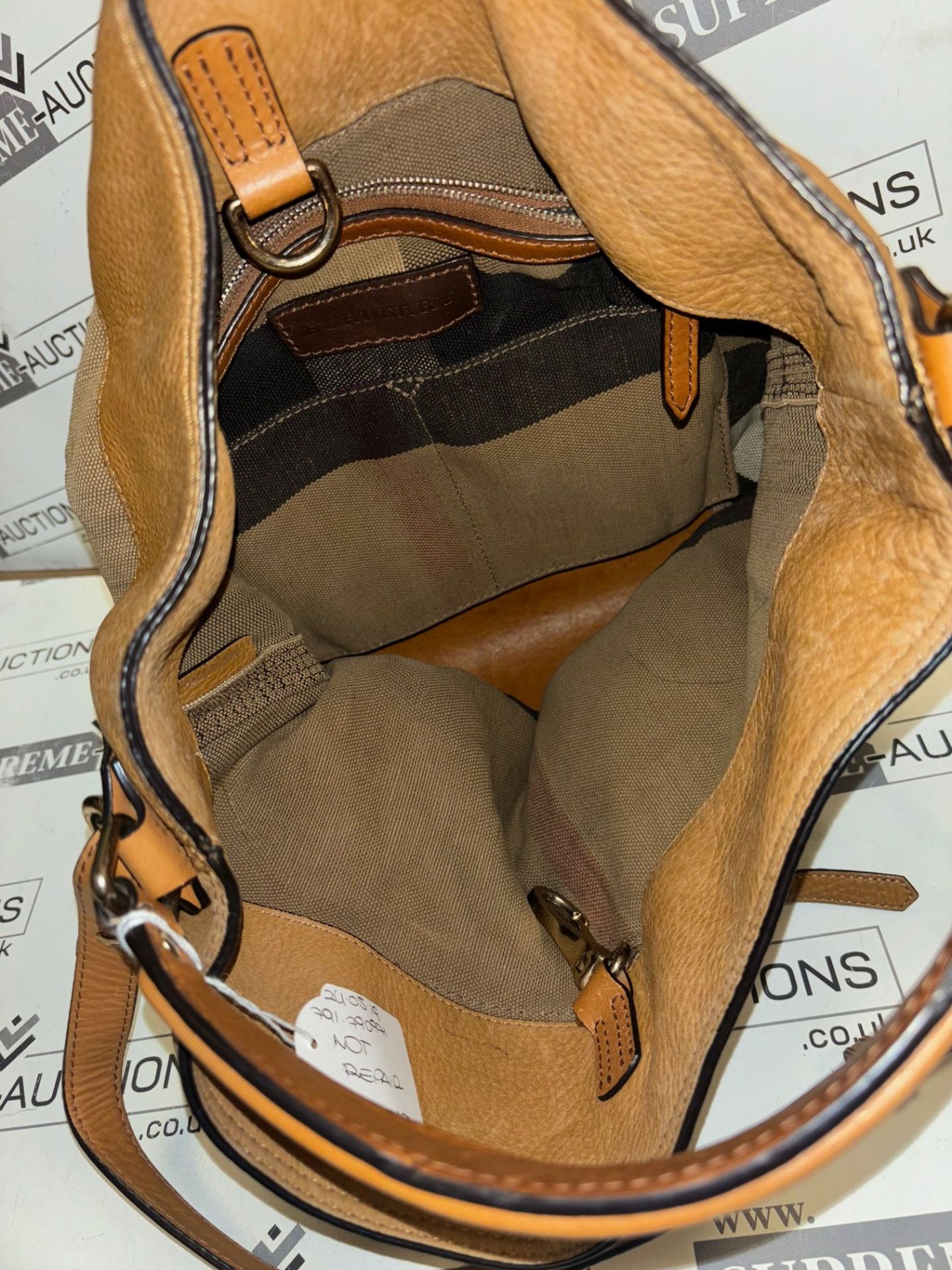 Genuine Burberry Saddle Brown Check Canvas Ashby Tassel Bucket Bag. RRP £595. The house of - Image 7 of 8