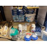 60 PIECE MIXED LOT INCLUDING SPA BALLS, SLEANING SOLUTION, FLOW CLEAR CHEMICAL RELEASERS, FILTER