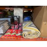 MIXED LOT INCLUDING RUG, PACKS OIF PRITT STICKS, RAZORS, CUTLERY ETC R15-5