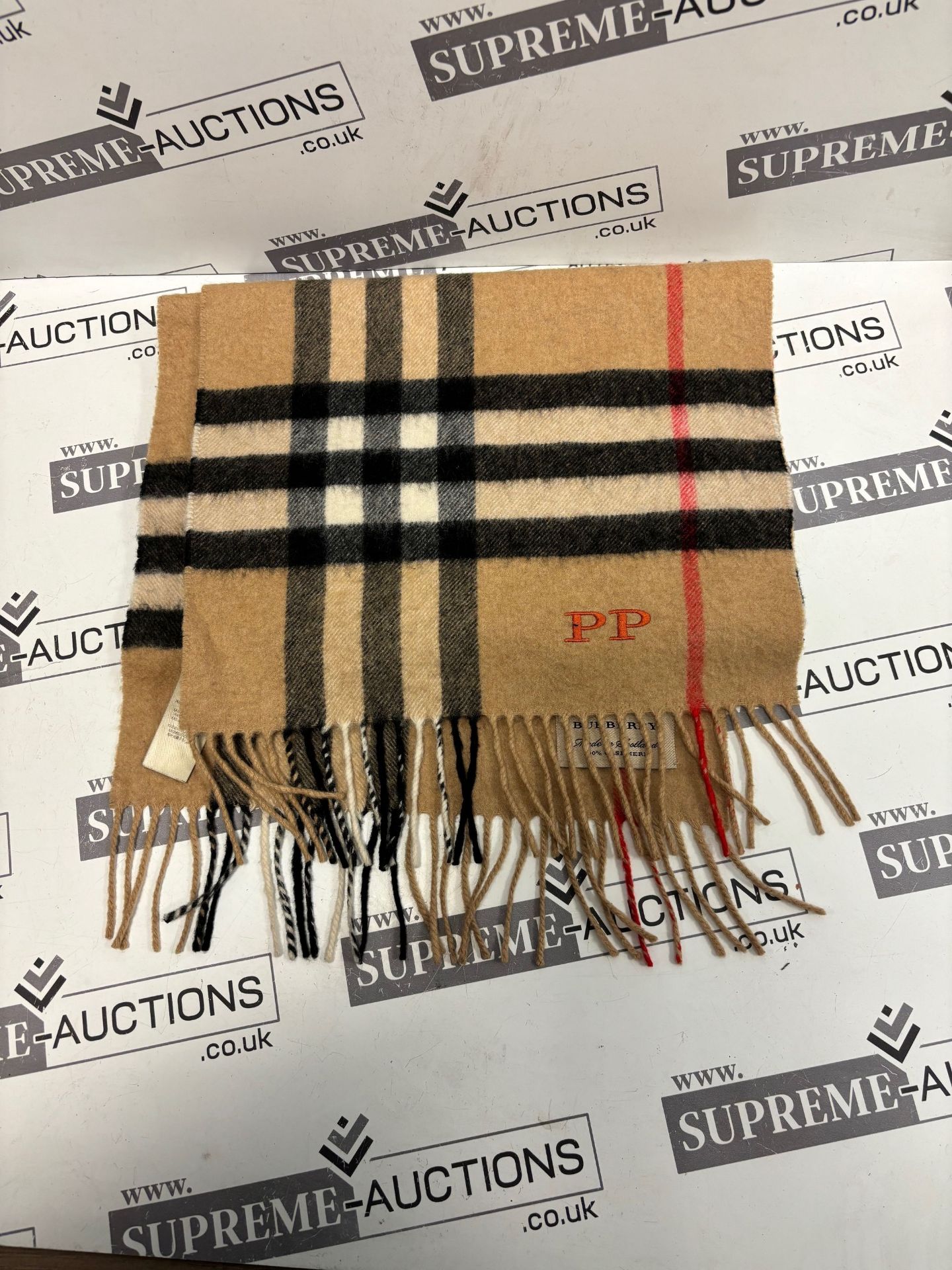 (No Vat)  Burberry brown Classic 100% Cashmere Scarf - Personalised PP. 168x30cm - Image 3 of 3