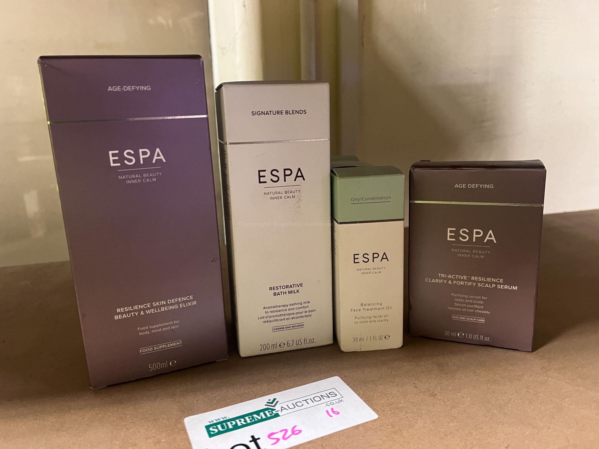 6 PIECE MIXED ESPA LOT INCLUDING RESTORATIVE BATH MILK, BALANCING FACE TREATMENT OIL ETC EBR5