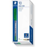 5 X BRAND NEW PACKS OF 50 STAEDTLER GREEN STICK 430 PENS R3.2