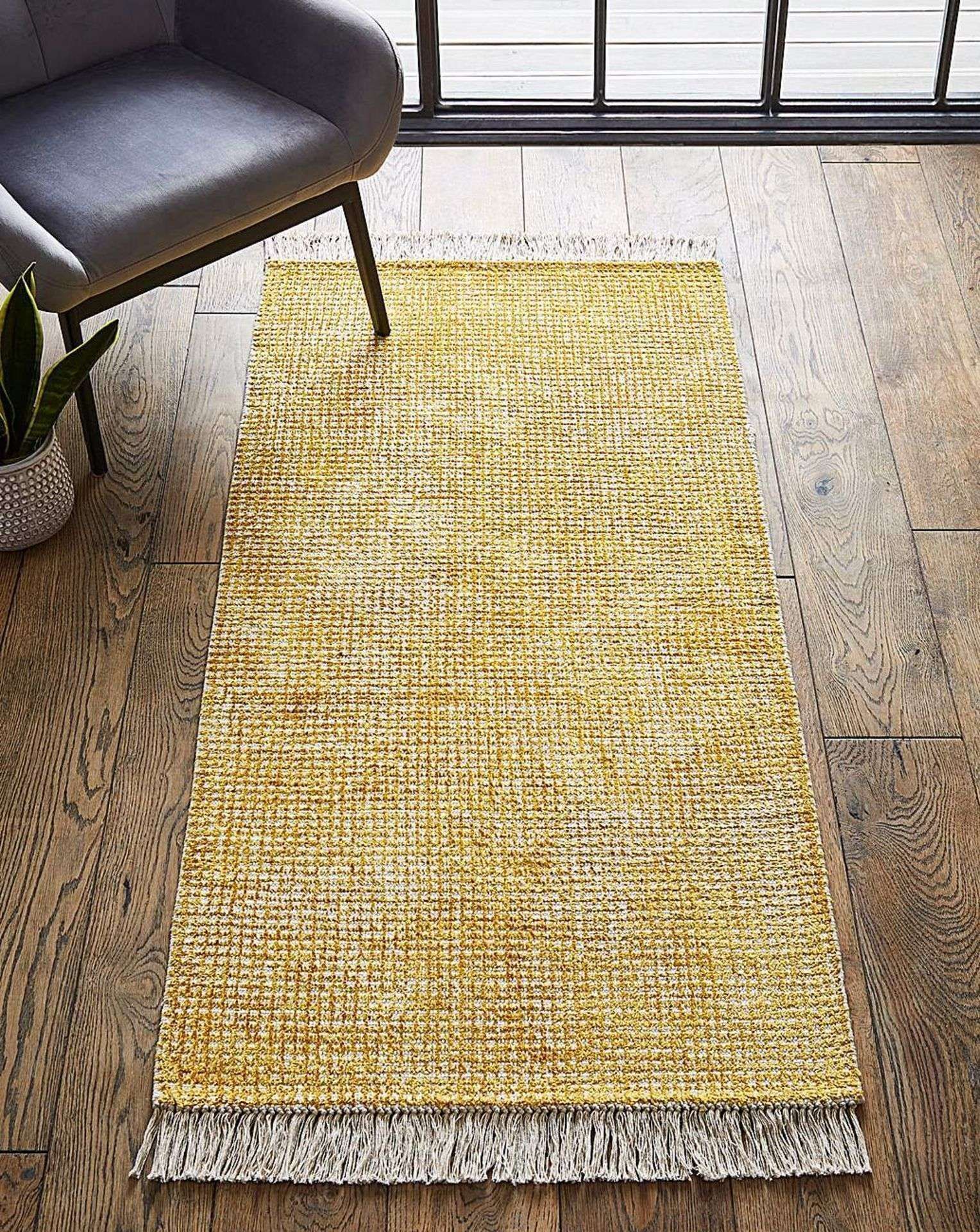 2x BRAND NEW Hallie Woven Fringe Rug 120CM X 170CM. NUGGET GOLD. RRP £89 EACH. A woven design that