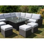 Brand New Moda Furniture, 10 Seater Outdoor Rise and Fall Table Dining Set in Grey with Grey