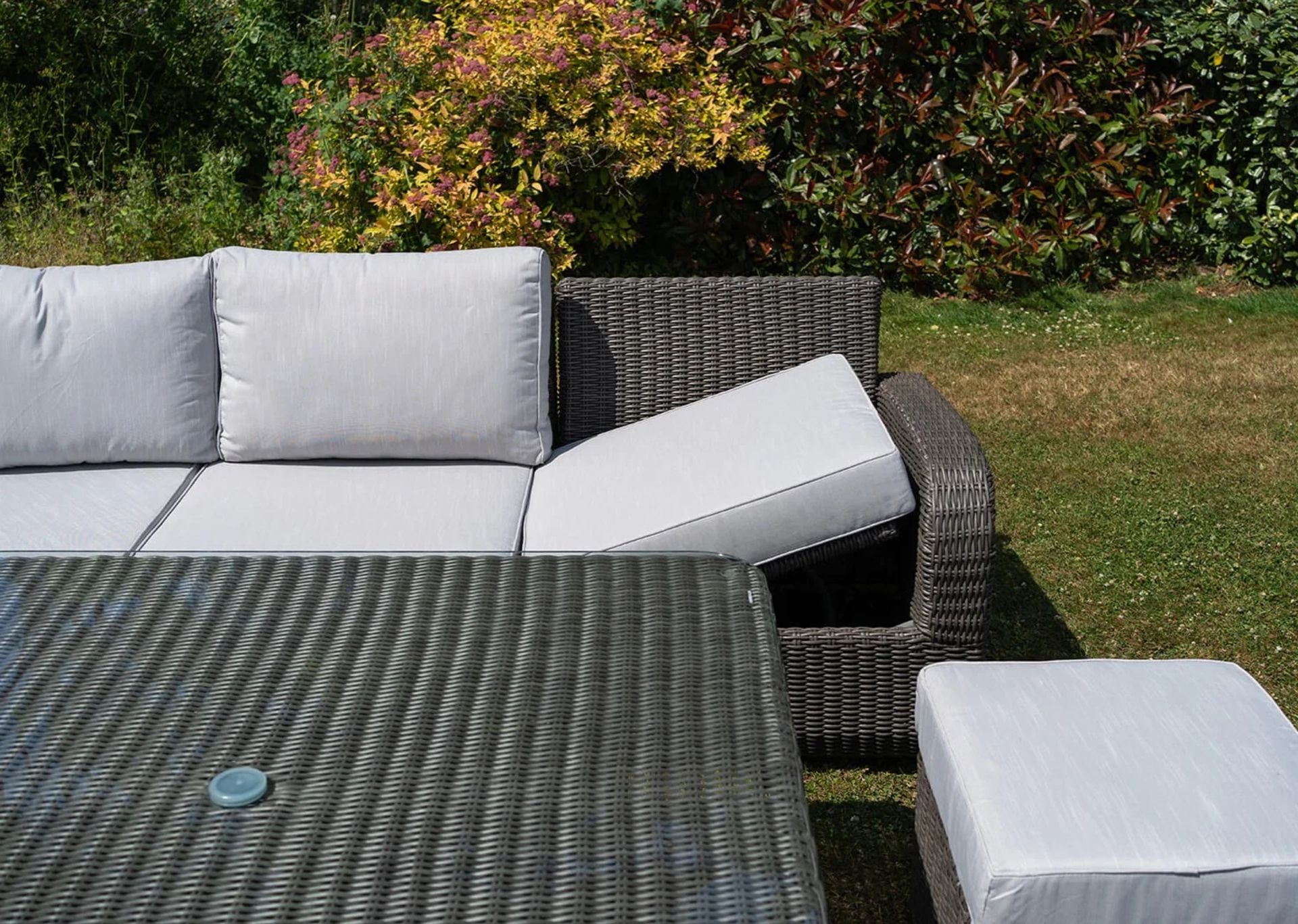 Brand New Moda Furniture, 10 Seater Outdoor Rise and Fall Table Dining Set in Grey with Grey - Image 4 of 8