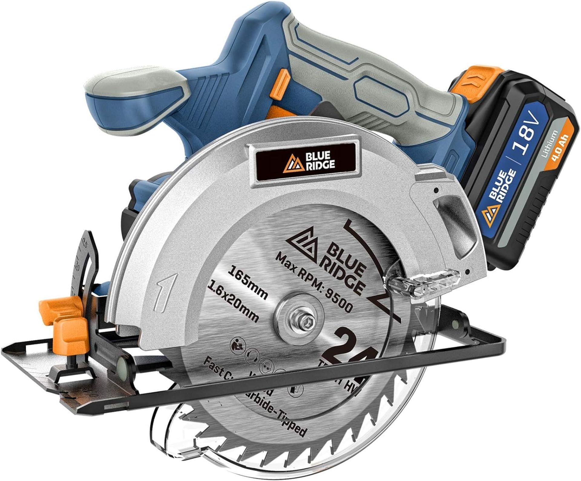 2x NEW & BOXED BLUE RIDGE 165MM Cordless Circular Saw 18V with 4.0Ah Battery. RRP £99.99 EACH.