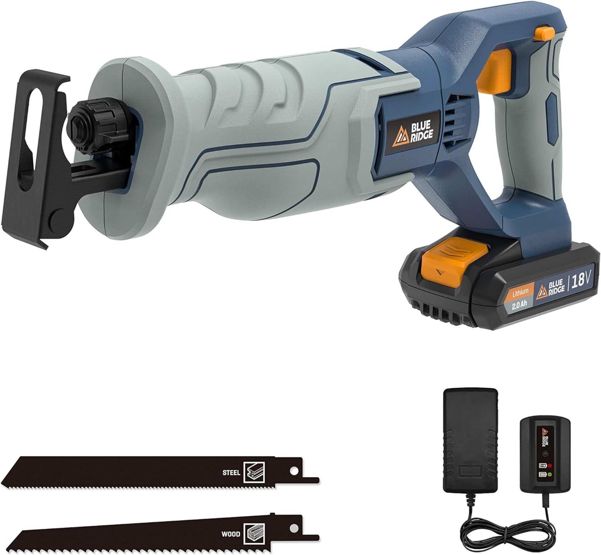 3x NEW & BOXED BLUE RIDGE 18V Reciprocating Cordless Sabre Saw with 2.0Ah Battery. RRP £99 EACH.