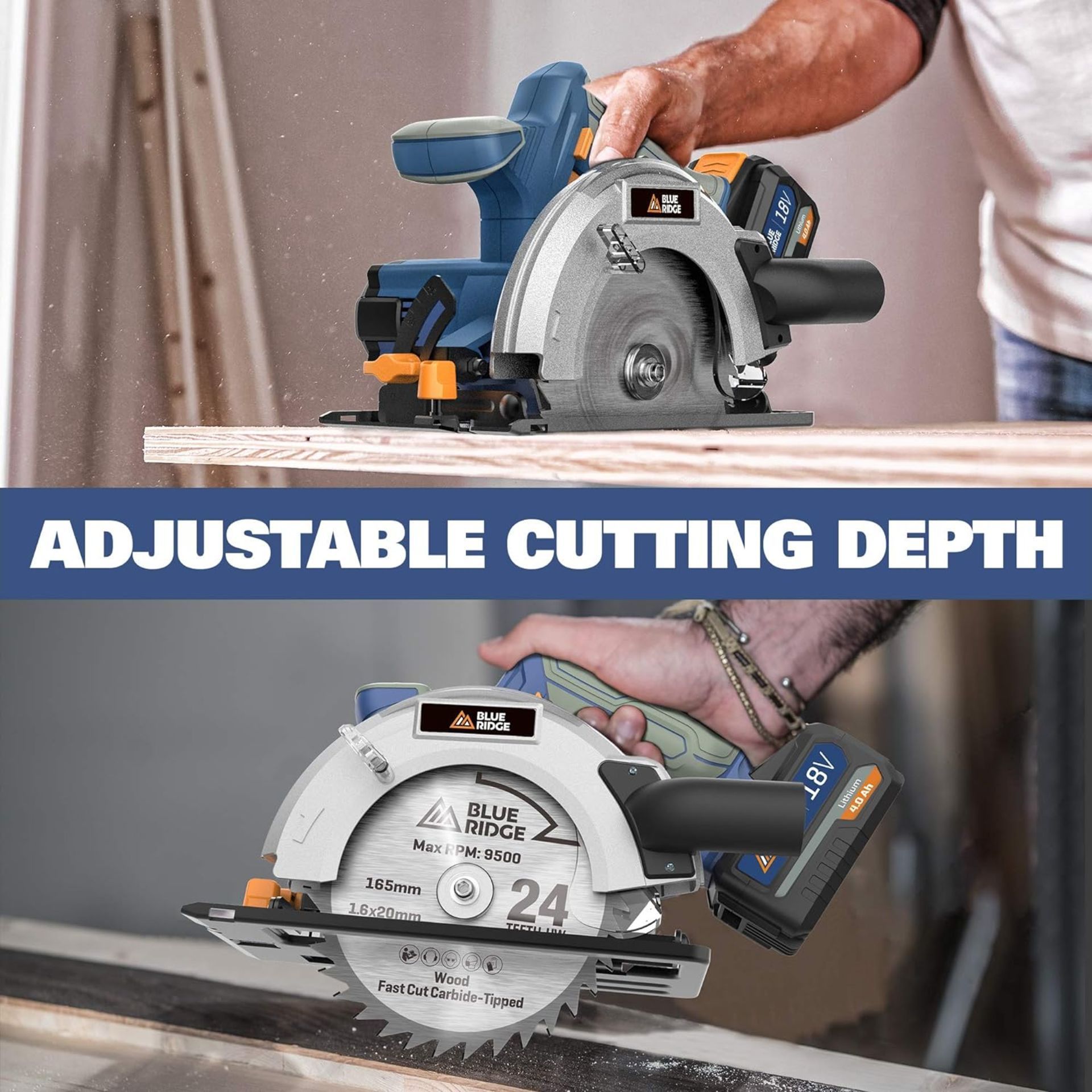 2x NEW & BOXED BLUE RIDGE 165MM Cordless Circular Saw 18V with 4.0Ah Battery. RRP £99.99 EACH. - Image 3 of 6