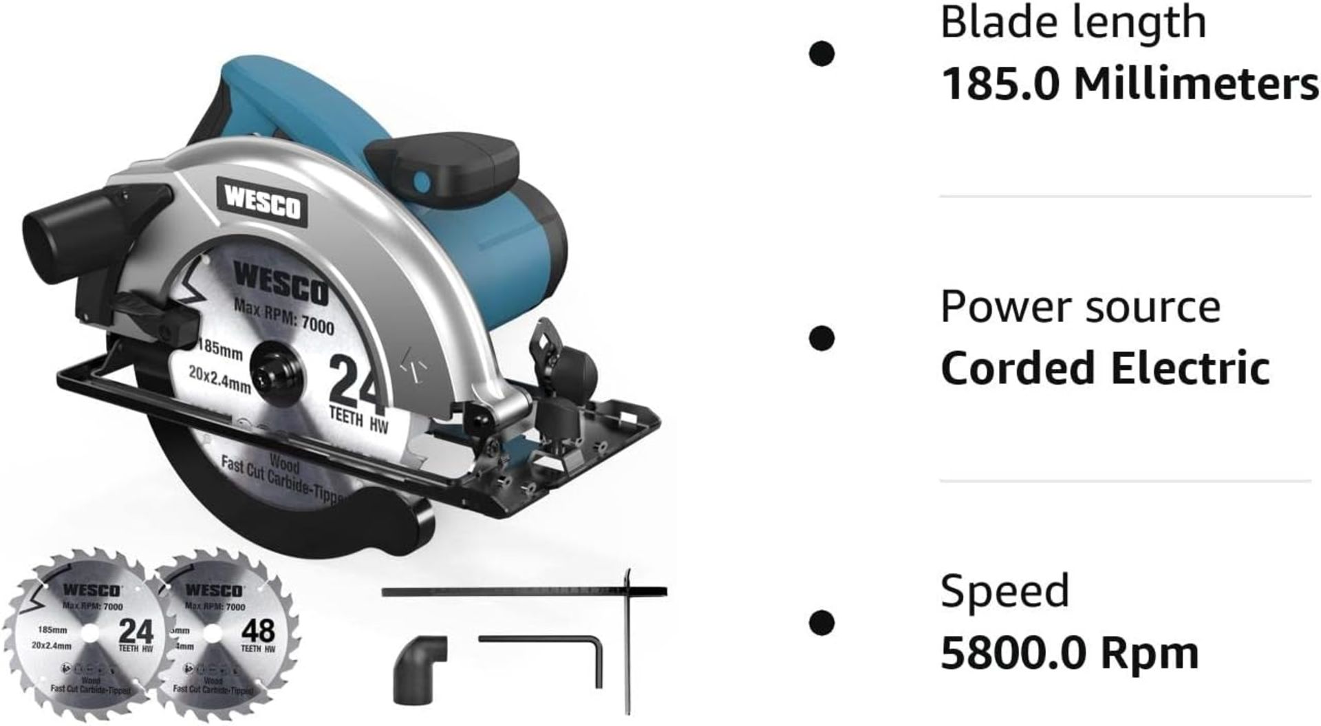 3x NEW & BOXED WESCO 1400W Electric Circular Saw. RRP £89 EACH. The 1400W copper circular saw has - Bild 8 aus 8