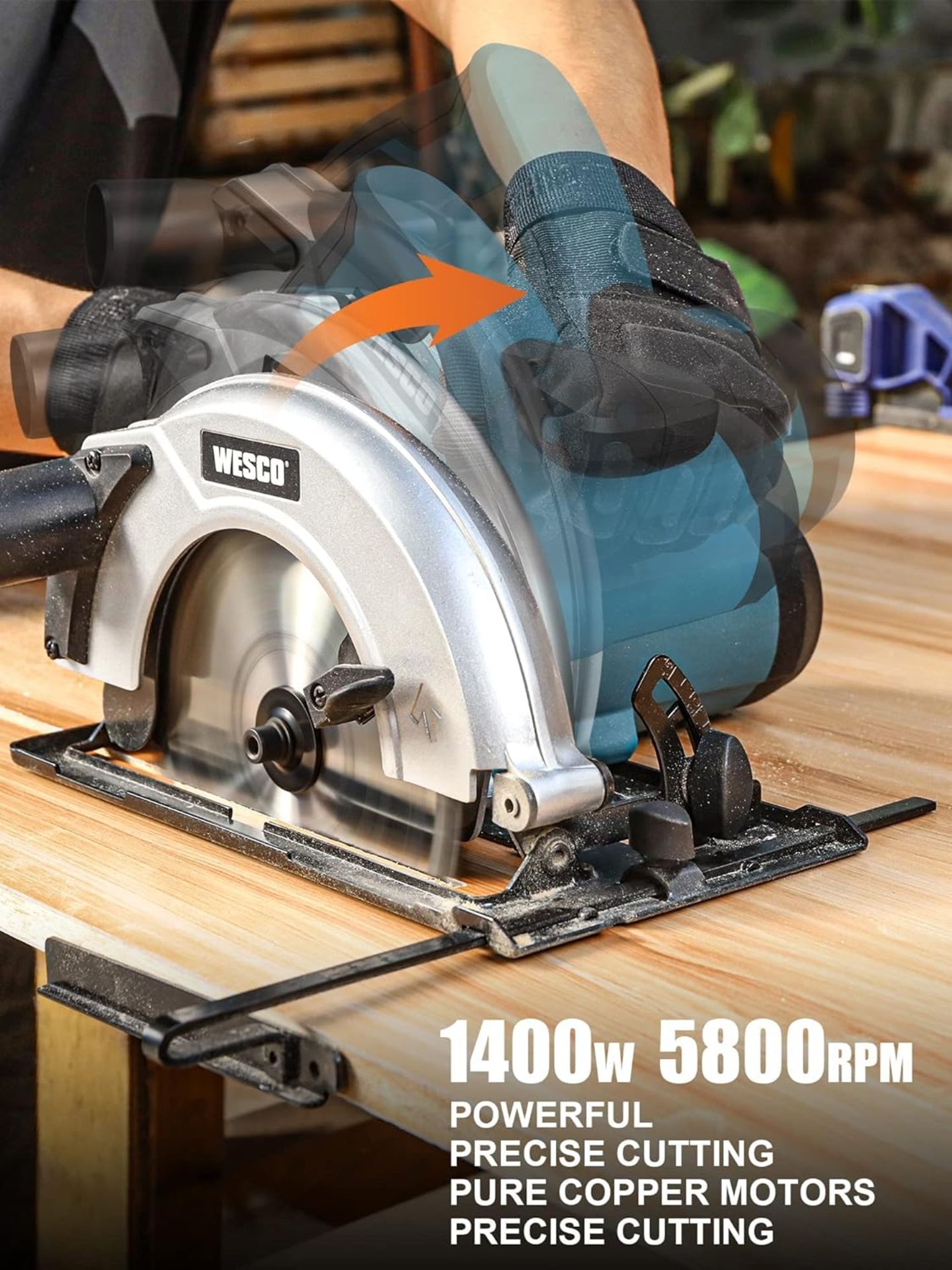 3x NEW & BOXED WESCO 1400W Electric Circular Saw. RRP £89 EACH. The 1400W copper circular saw has - Bild 2 aus 8