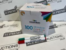 3 X BRAND NEW PACKS OF 100 CONSORTIUM ASSORTED DRY WIPE MARKERS S1/R16