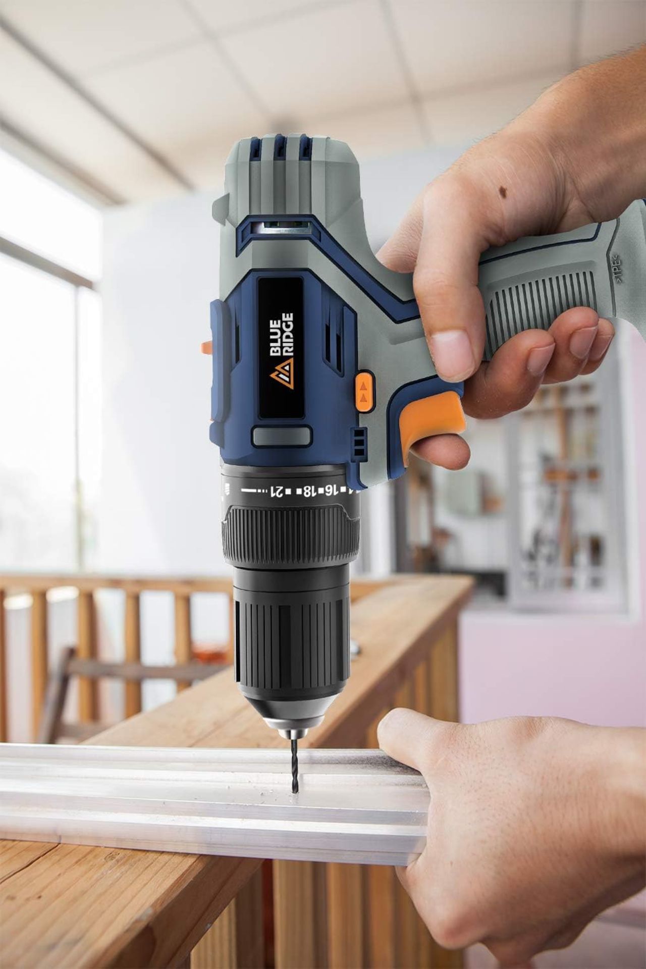 NEW & BOXED BLUE RIDGE 18V Cordless Hammer Drill with 2 x 1.5 Ah Li-ion Batteries & 43 Piece - Bild 6 aus 6