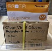 110 X BRAND NEW PACKS OF 100 PREEMA MEDIUM VINYL CLEAR GLOVES (powder free)