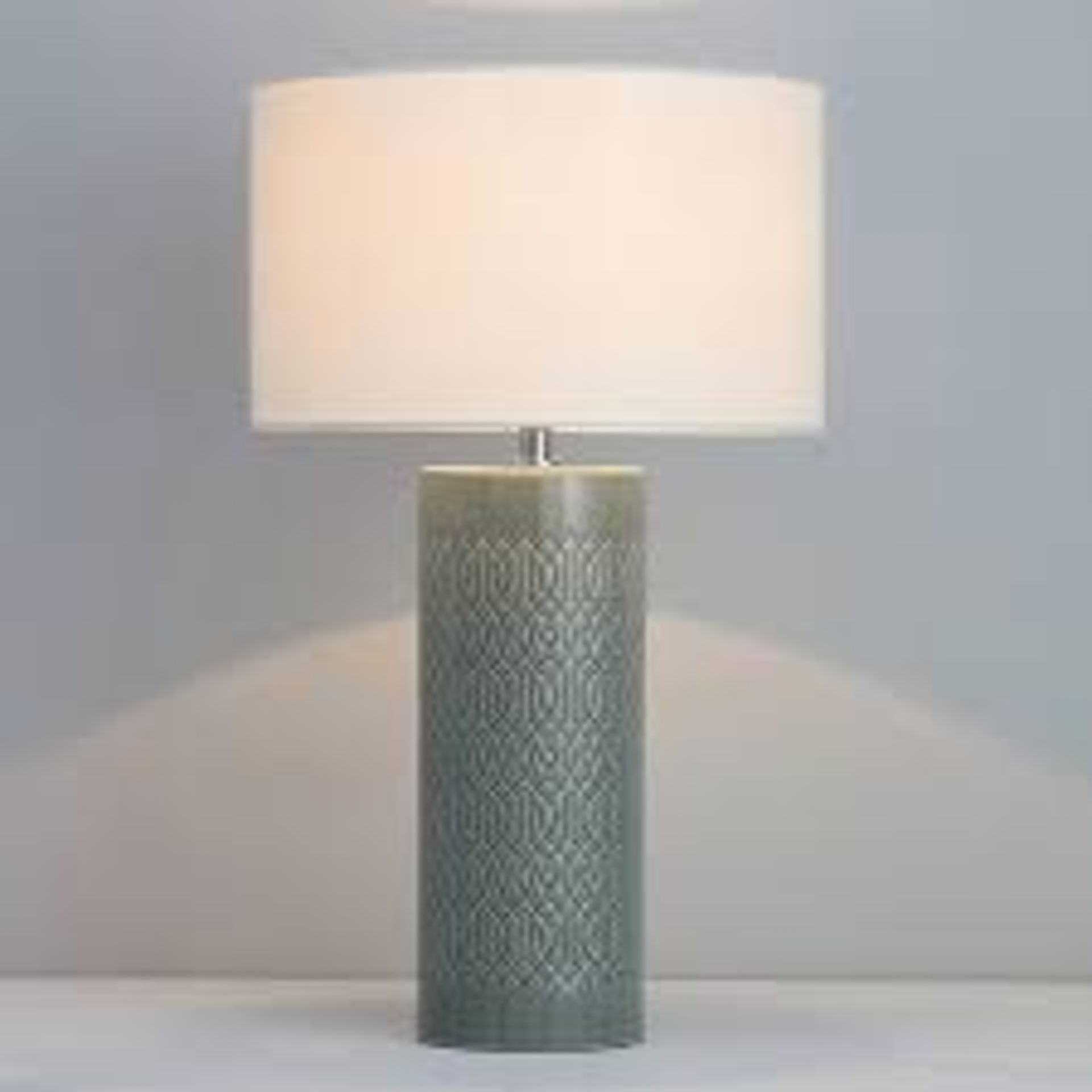 Inlight Dactyl Embossed Grey Cylinder Table light. - P4. This grey ceramic table light features a