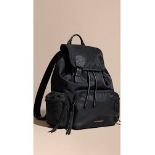 BURBERRY black nylon backpack. Personalised EB. 35x35cm