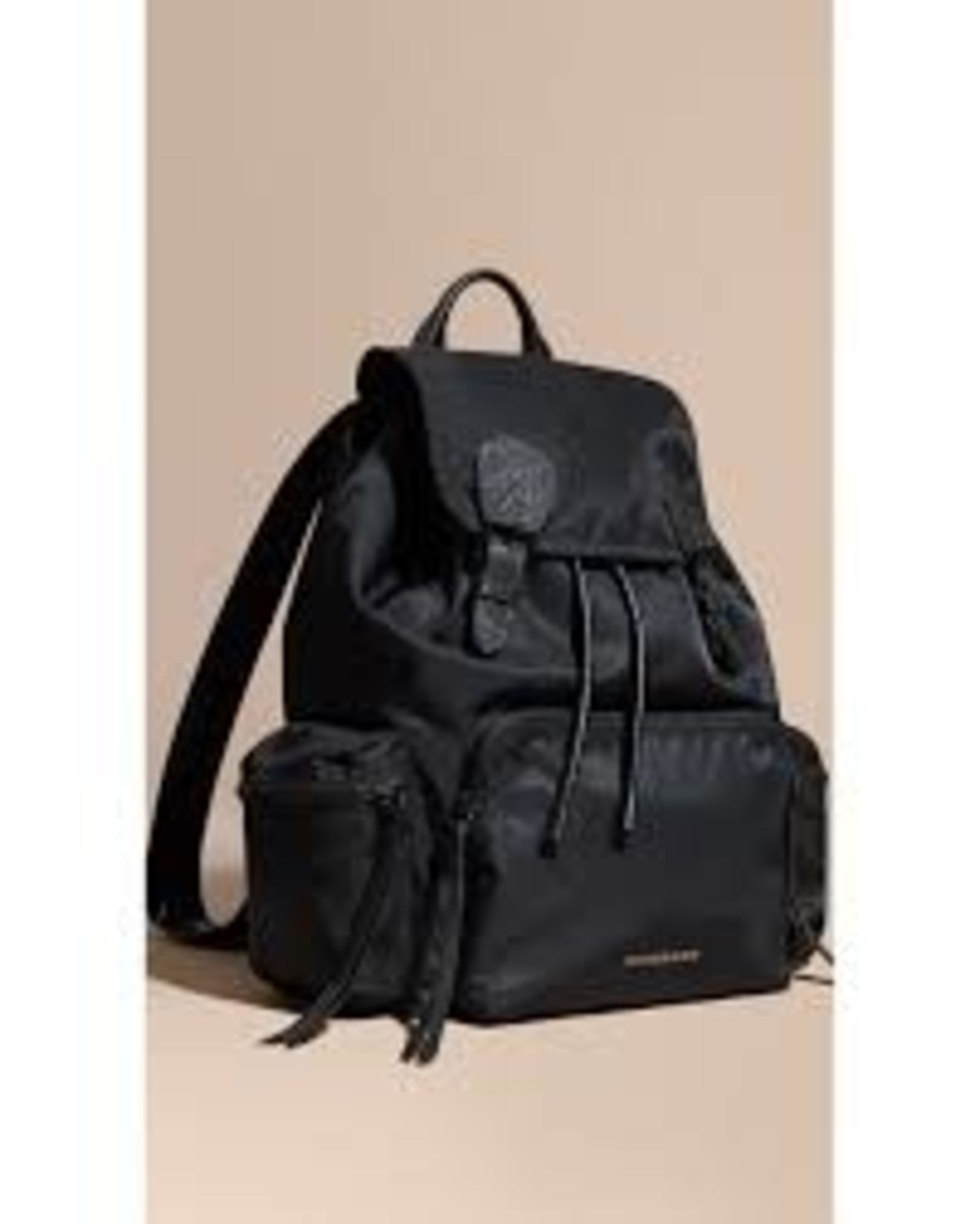 BURBERRY black nylon backpack. Personalised EB. 35x35cm