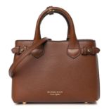 Burberry Derby Calfskin House Check Banner Tote Tan. 37x25cm. (without body strap)