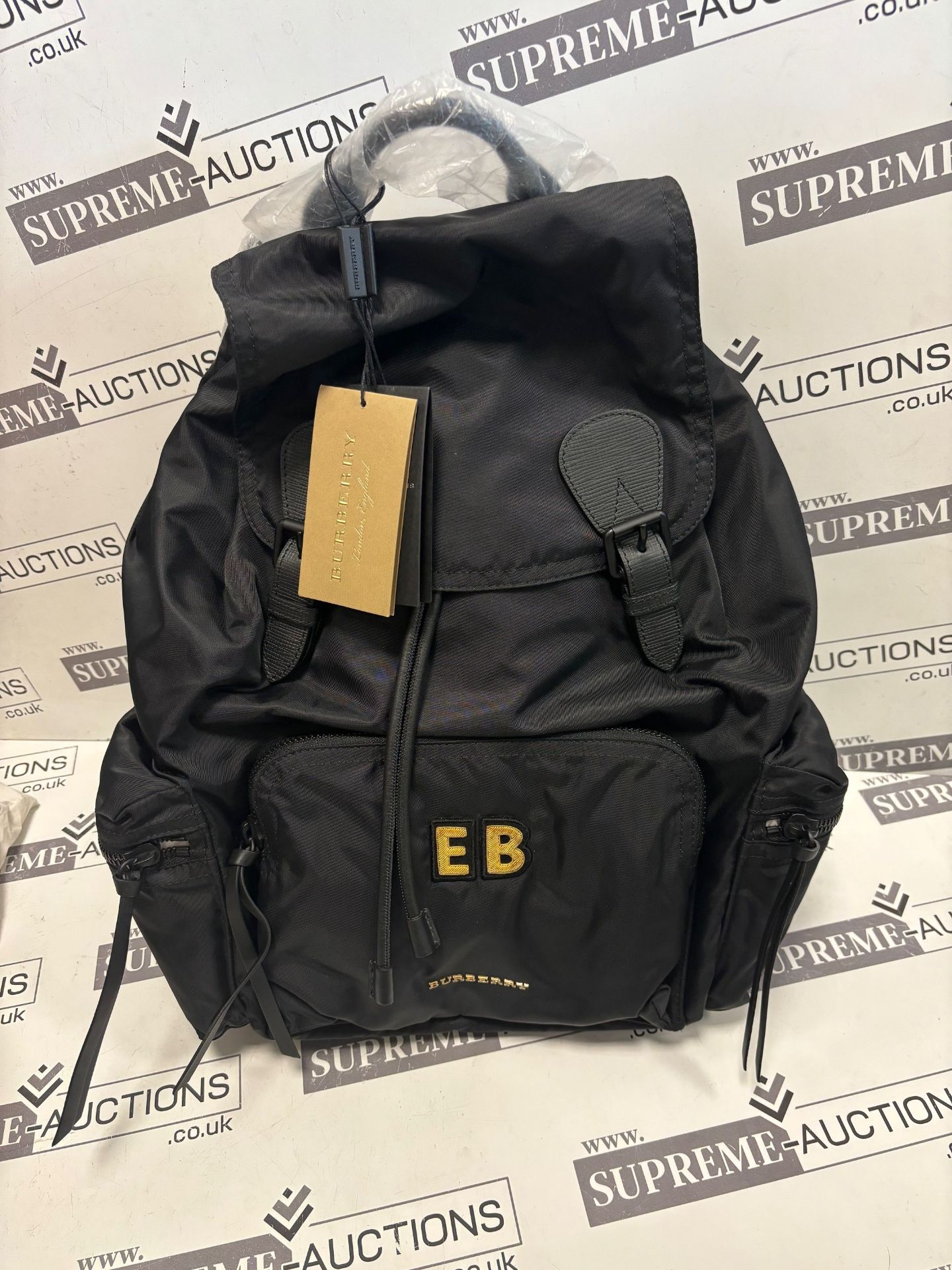 BURBERRY black nylon backpack. Personalised EB. 35x35cm - Image 6 of 12