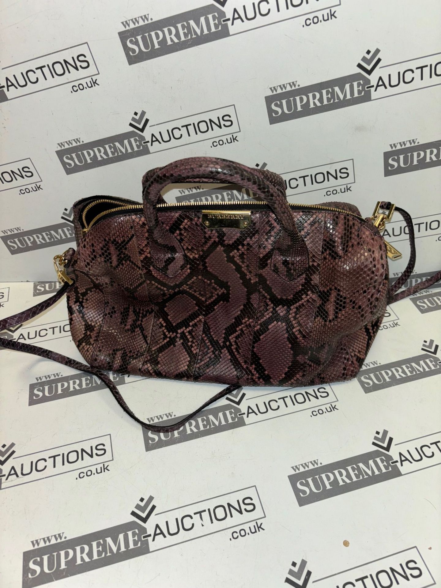 BURBERRY "Alchester" Dusky Mauve Purple Python Snakeskin Prints Satchel Bag. 22x30cm. - Image 4 of 11