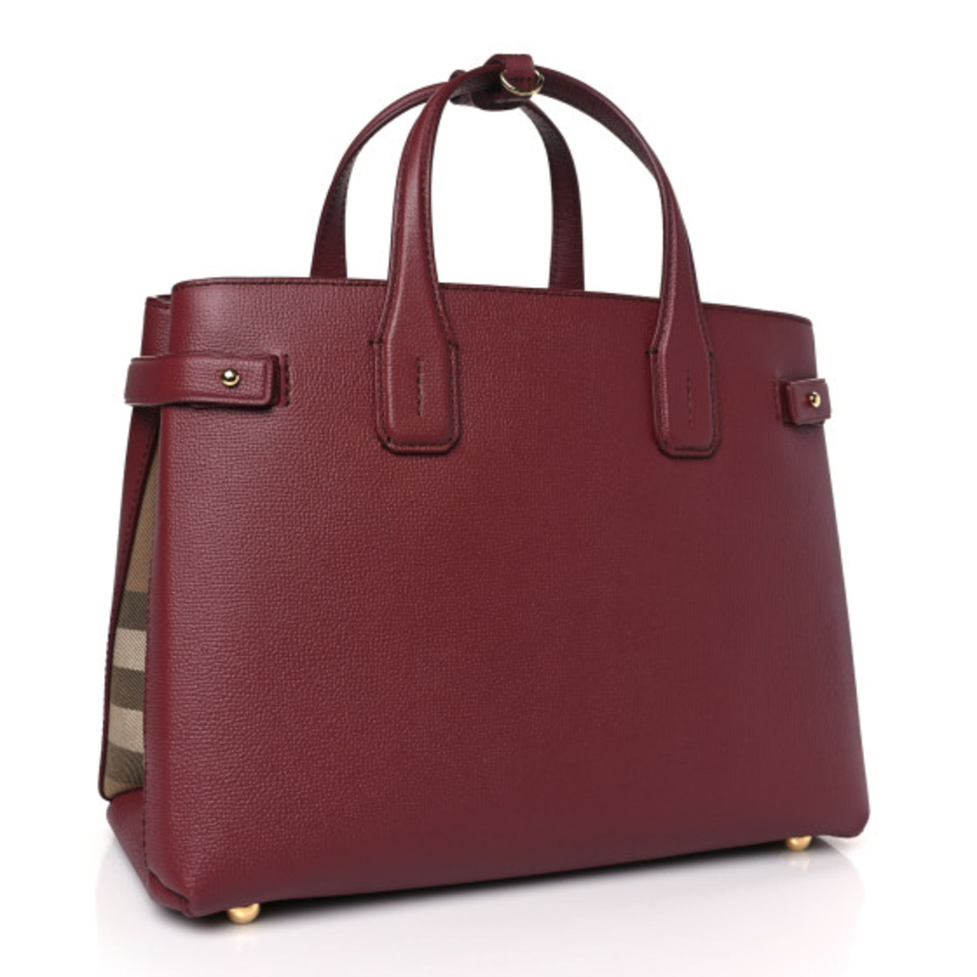 Burberry Derby Calfskin House Check Banner Tote Maroon. 37x25cm. - Image 2 of 19