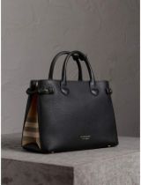 Burberry Derby Calfskin House Check Banner Tote Black. 45x30cm.