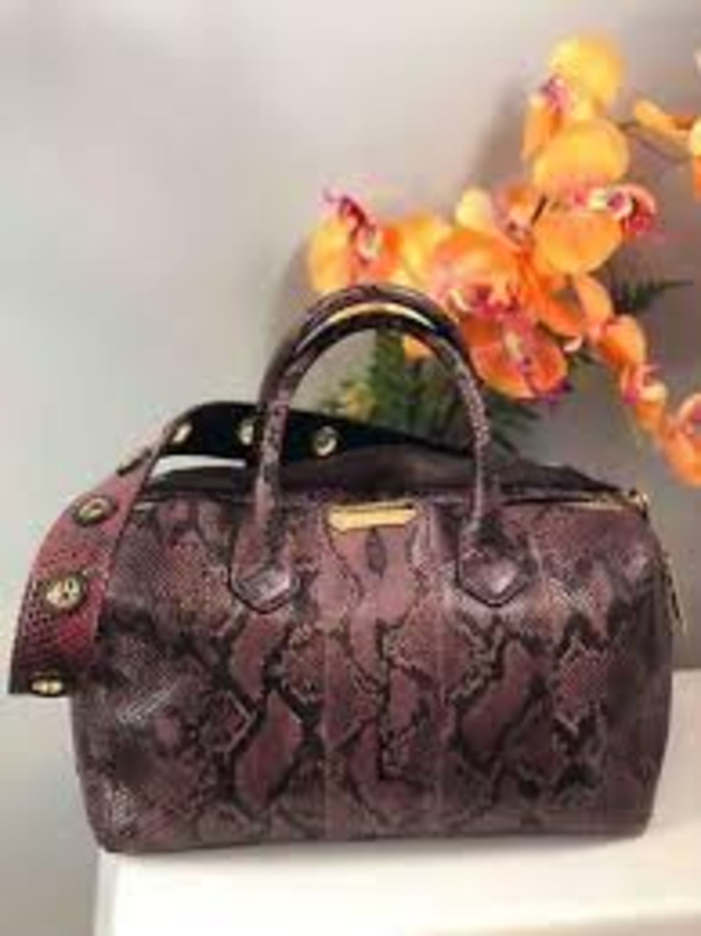 BURBERRY "Alchester" Dusky Mauve Purple Python Snakeskin Prints Satchel Bag. 22x30cm. - Image 2 of 11