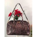 BURBERRY "Alchester" Dusky Mauve Purple Python Snakeskin Prints Satchel Bag. 22x30cm.