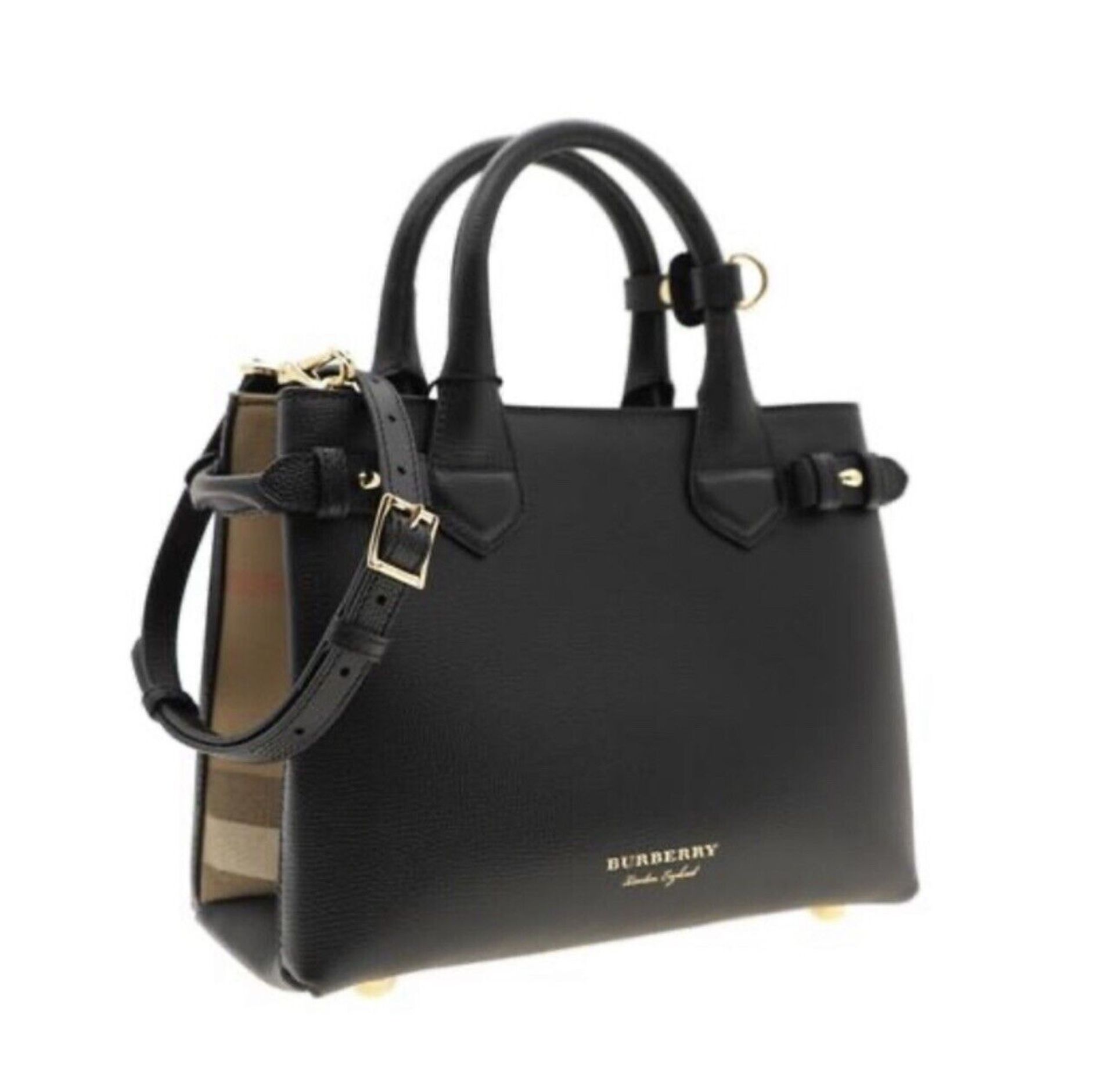 Burberry Derby Calfskin House Check Banner Tote Black. 45x30cm. - Image 3 of 13