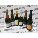 MIXED LOT CONTAINING 12 X BOTTLES OF wine and champagne Bouvet prosecco monsigny, Etc