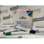 TRADE LOT 50 X BRAND NEW PACKS OF 50 ASSORTED DRY WIPE BULLET TIP MARKER PENS R1.11