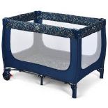 2-in-1 Foldable Baby Playpen with Lockable Wheels and Mattress-Blue. -R14.10.