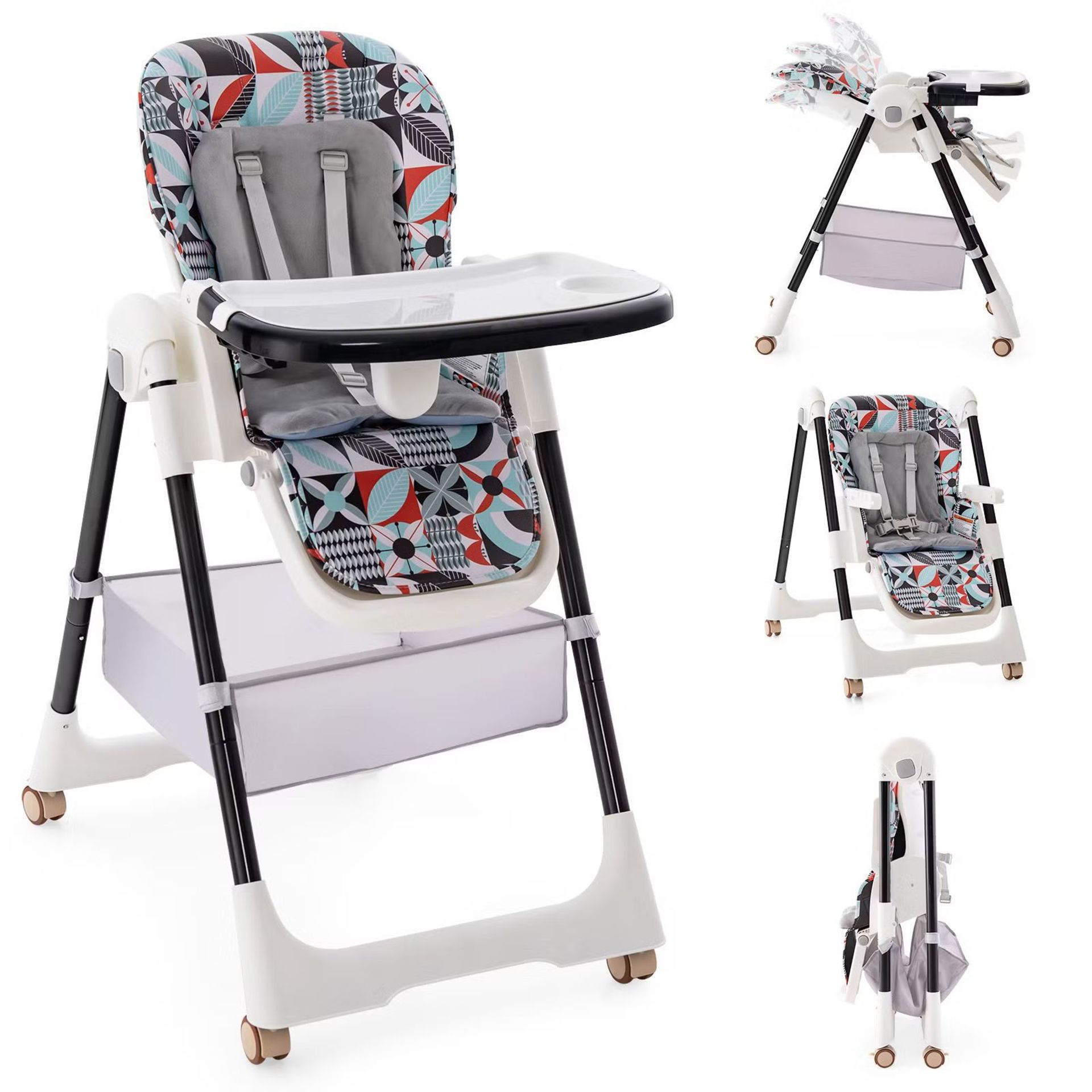 Folding Convertible Baby High Chair with Reclining Backrest-Light Grey. - R14.13.