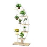 8-Tier Tall Wooden Curved Half-Moo Shape Plant Stand . -R14.10. The 8-tier metal flower shelf