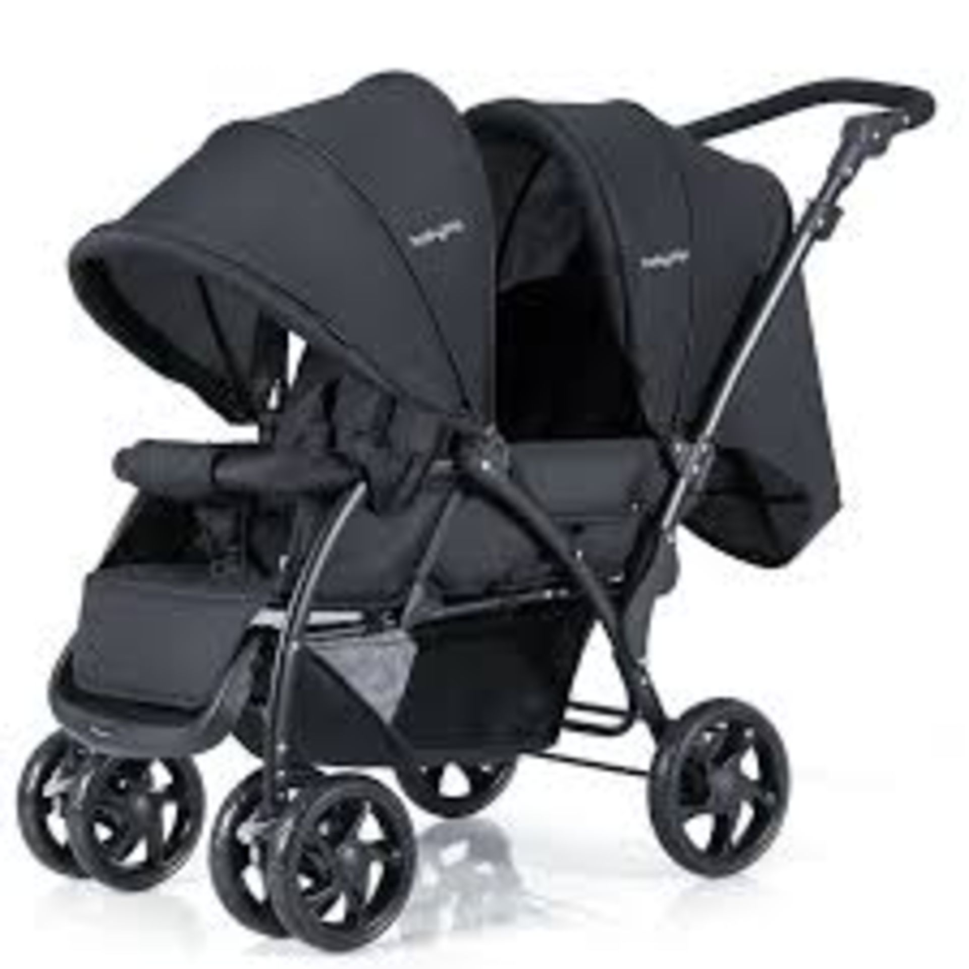 Double Pushchair with Adjustable Backrest and Sunshade-Black. - R14.15.