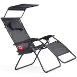 Folding Recliner Lounge Chair with Shade Canopy Cup Holder-Black. - R14.15.
