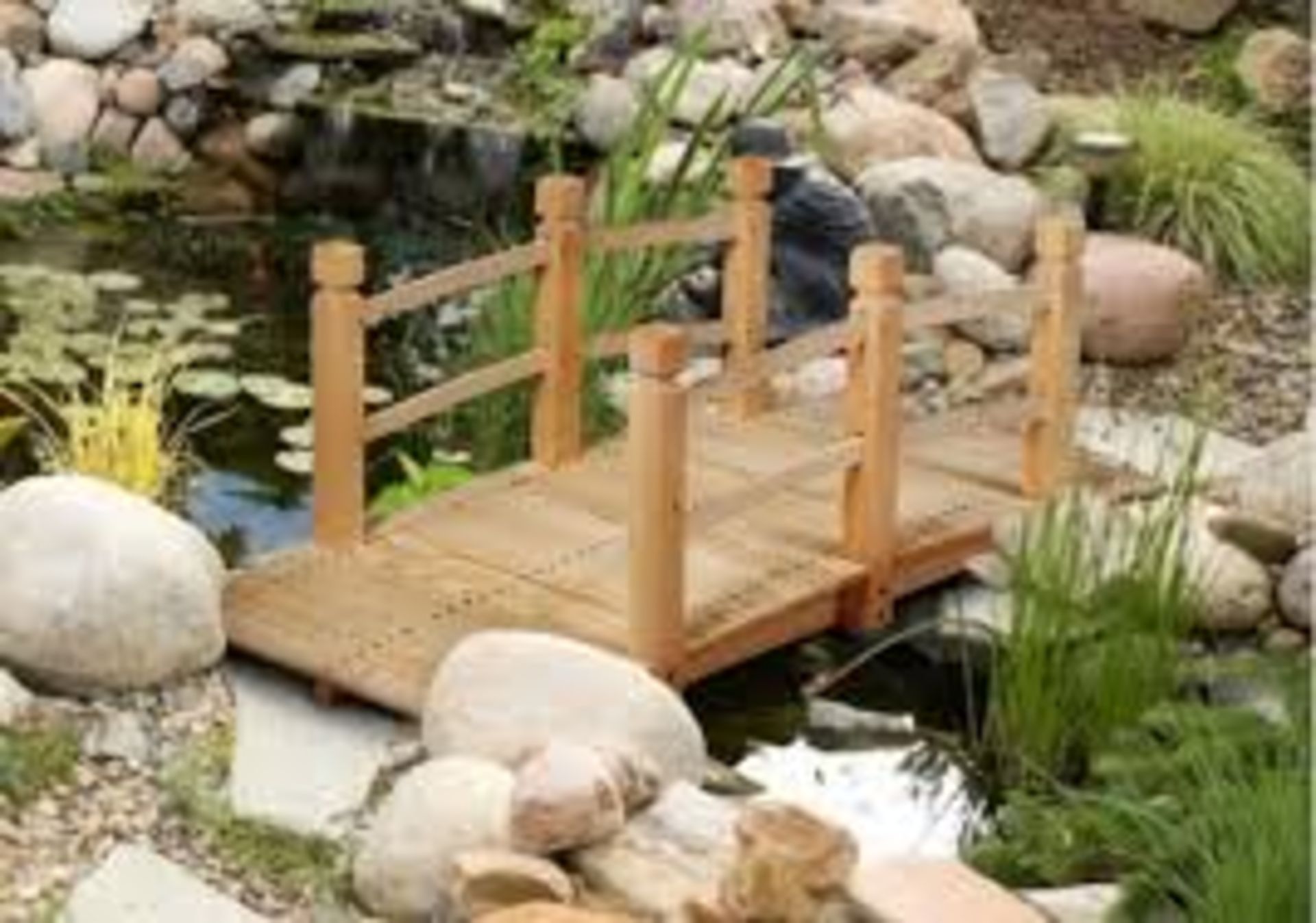 5' Wooden Garden Bridge Arc Stained Finish Footbridge. -R13a.13.