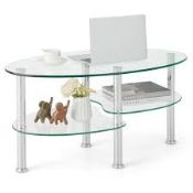 Giantex Oval Glass Coffee Table - 3-Tier Transparent Tempered Glass. - R13a.10.