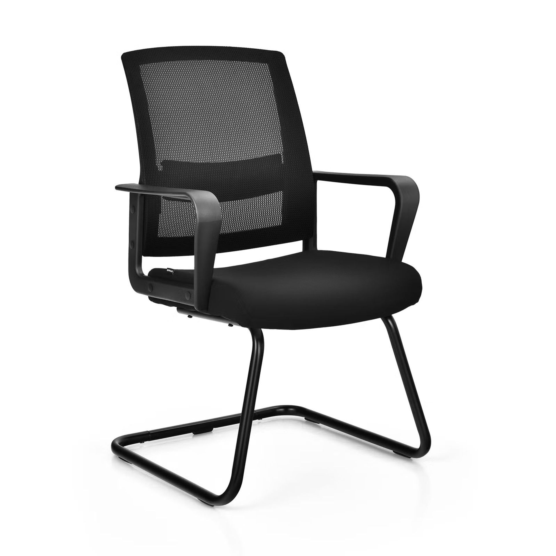 Mid Mesh Back Reception Chair with Adjustable Lumbar Support and Sled Base-Black. -R14.11.