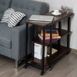 360¡ã Rotating Sofa Side Table with Storage Shelves & Wheels-Natural. - R14.13.