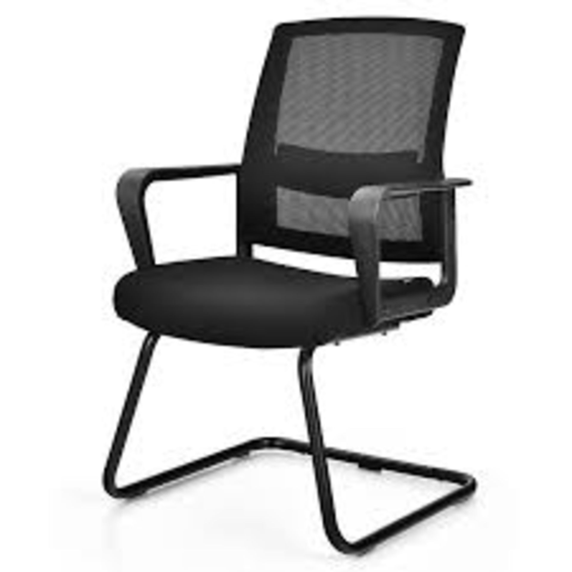 Mid Mesh Back Reception Chair with Adjustable Lumbar Support and Sled Base-Black. - R14.13.