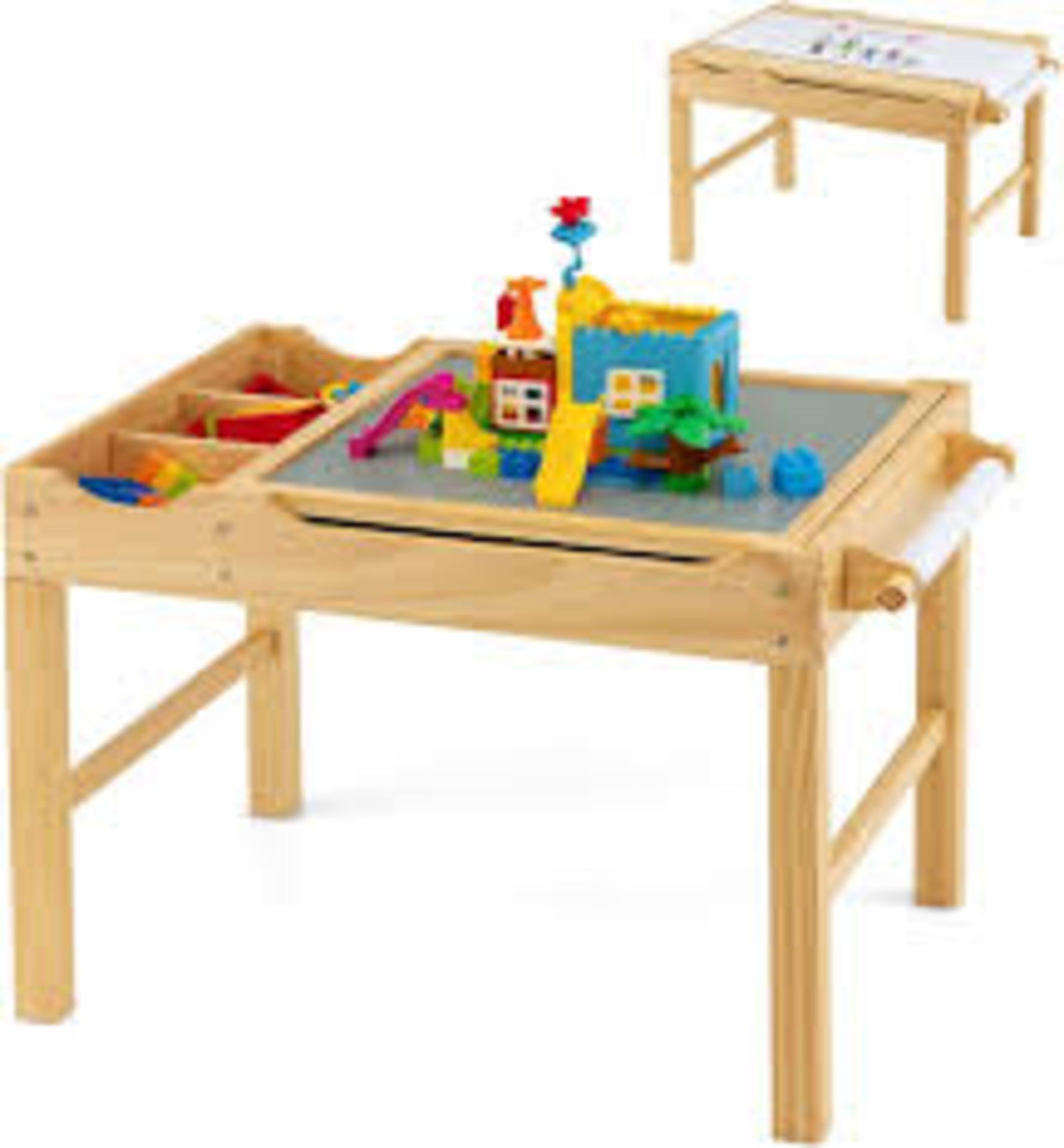 COSTWAY 2-in-1 Kids Activity Table, Wooden Children Building Block. - R14.15.