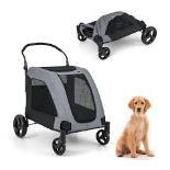 Folding Pet Stroller Portable Travel Pet Cart Wagon 4 Wheels. - R14.14. Features a single-foot brake