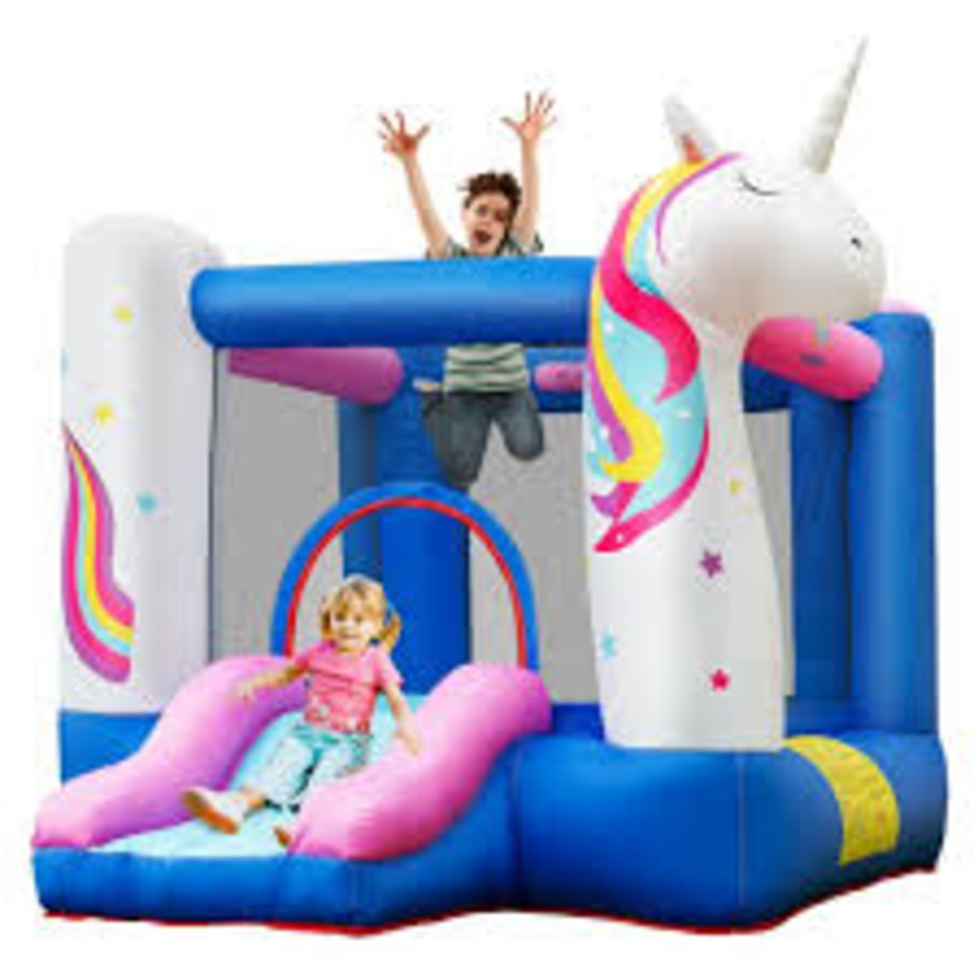 Inflatable Bounce House Unicorn Castle with Slide. - R14.13. This lovely unicorn inflatable bounce