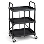 3 Tiers Folding Tool Trolley with Lockable Wheels and Tool Grooves. - R14.3. The rolling service